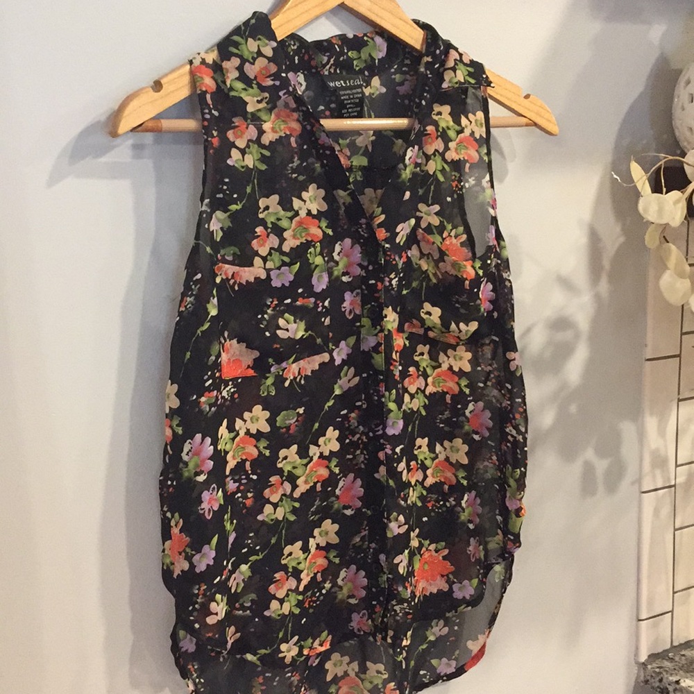 Sheer Floral Button Down Top